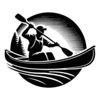 A man in a canoe with a paddle and a boat logo vector