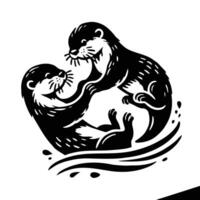 Two otters fighting in the water vector