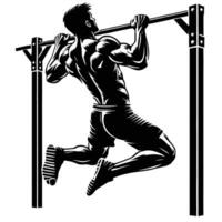 A silhouette of a man doing pull ups on a bar vector