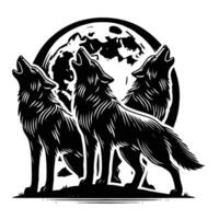 Three wolfs howling at the moon vector