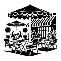 A black and white illustration of a cafe vector