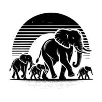 Elephants walking in the night with the moon in the background vector
