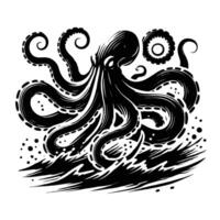 An octopus is shown in a black and white drawing vector