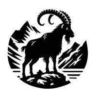 The goat is standing on a mountain with a mountain in the background vector