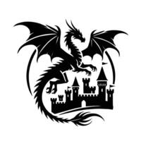 Dragon and castle silhouette vector