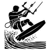 A man kiteboarding on a wave vector