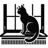 Cat sitting on window sill clipart vector