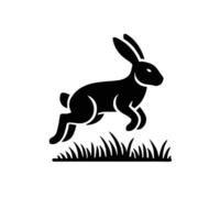 A black and white silhouette of a rabbit running vector