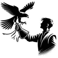 A man holding a hawk in his hand vector