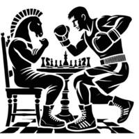 Two men playing chess in black and white vector