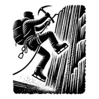 A black and white illustration of a climber on a mountain vector
