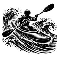 A man in a kayak riding on the waves vector