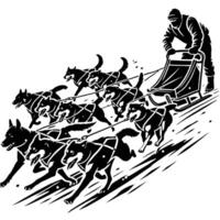 A man is pulling a sled with dogs on it vector