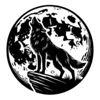 A wolf howling at the moon in a black and white design vector