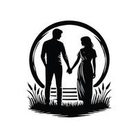 Silhouette of a man and woman holding hands vector