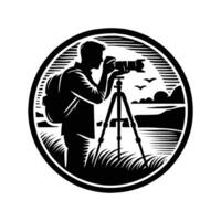 A man with a camera and tripod in a circle vector