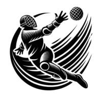 A black and white image of a goalkeeper catching a ball vector