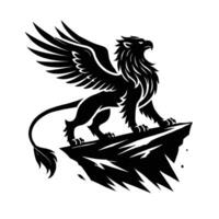 A black and white illustration of a lion on a rock vector