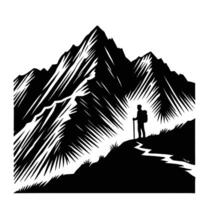 A silhouette of a man hiking in the mountains vector