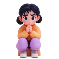 A thoughtful girl sits quietly contemplating a problem, Isolated on Transparent Background png