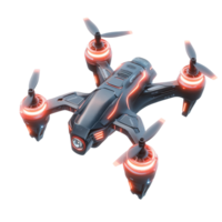 Futuristic Drone Design with Red Glowing Lights, Isolated on Transparent Background png
