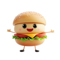 Happy Cartoon Hamburger Character Smiling Cheerfully Isolated on Transparent Background png