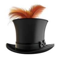 Elegant Black Top Hat Adorned With Orange Feathers Isolated on Transparent Background png