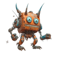 Rusty Orange Robotic Creature With Horns Isolated on Transparent Background png