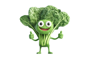 Happy Spinach Character Giving Two Thumbs Up Isolated on Transparent Background png
