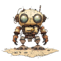 Weathered Robot Stands on Cracked Desert Ground Isolated on Transparent Background png