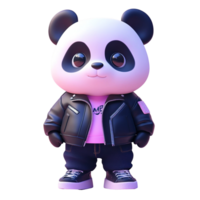 Stylish Panda Wearing Leather Jacket and Jeans Isolated on Transparent Background png