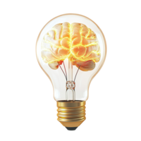 Illuminated Brain Inside A Glowing Lightbulb Isolated on Transparent Background png