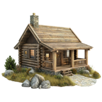 Charming Rustic Log Cabin Home nestled in Nature Isolated on Transparent Background png