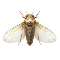 A Detailed View of a Golden Cicada Insect Isolated on Transparent Background png