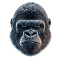 A powerful gorilla head stares intensely forward Isolated on Transparent Background png
