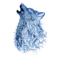 A howling wolf depicted in abstract blue lines Isolated on Transparent Background png