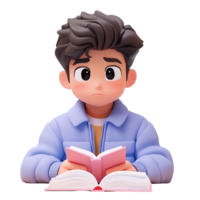 Boy Reads Book Showing Thoughtful Expression Isolated on Transparent Background png