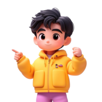 A cheerful cartoon boy wearing a yellow jacket Isolated on Transparent Background png