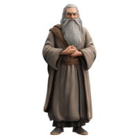Elderly Wise Man with Long White Beard in Robe Isolated on Transparent Background png