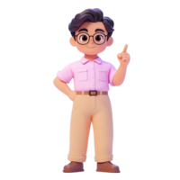 A 3D Rendered Boy Character Makes A Point Isolated on Transparent Background png