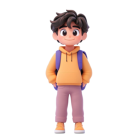 A Smiling Boy Student with Backpack Ready for School Isolated on Transparent Background png