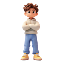 A 3D Rendered Boy Stands With Arms Crossed Isolated on Transparent Background png
