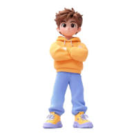 A 3D Rendered Boy Stands Confidently With Arms Crossed Isolated on Transparent Background png