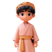 A Young Boy in Peach Robe and Headwrap Isolated on Transparent Background png