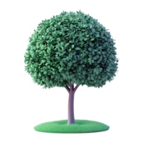 A single stylized tree with green leaves and grass Isolated on Transparent Background png