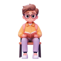 A Sad Boy Reading a Book While Sitting on a Chair Isolated on Transparent Background png