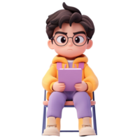 A thoughtful boy sits studying with a notepad Isolated on Transparent Background png