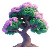 Stylized Tree with Pink and Green Foliage Isolated on Transparent Background png