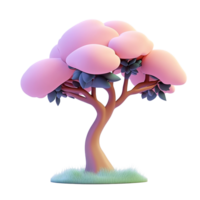A stylized pink tree stands on a patch of grass Isolated on Transparent Background png