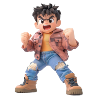 A stylized boy character in casual attire displays a defiant stance Isolated on Transparent Background png